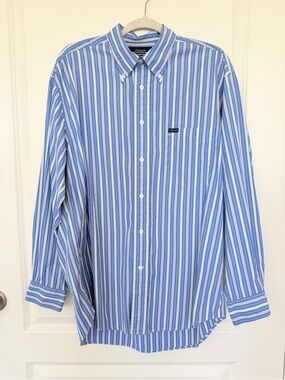 Vintage 90s Faconnable Blue Striped Button Down Shirt L